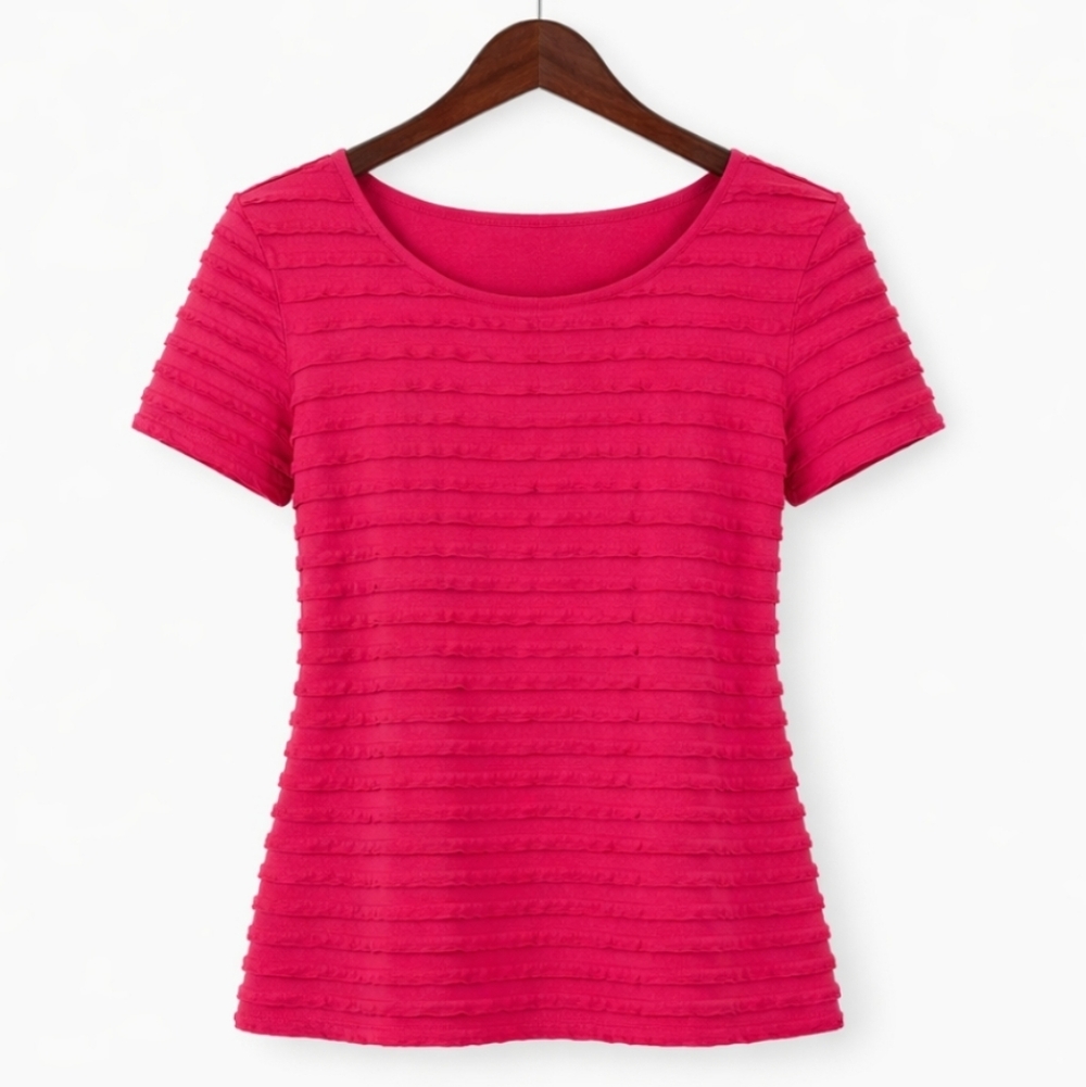 Cato Red Textured Ruffle Boho Chic Blouse Sz Lg